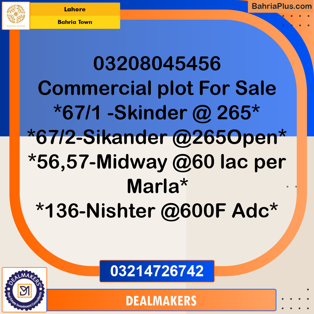 Commercial Plot for Sale in Bahria Town, Lahore - (BP-282766)