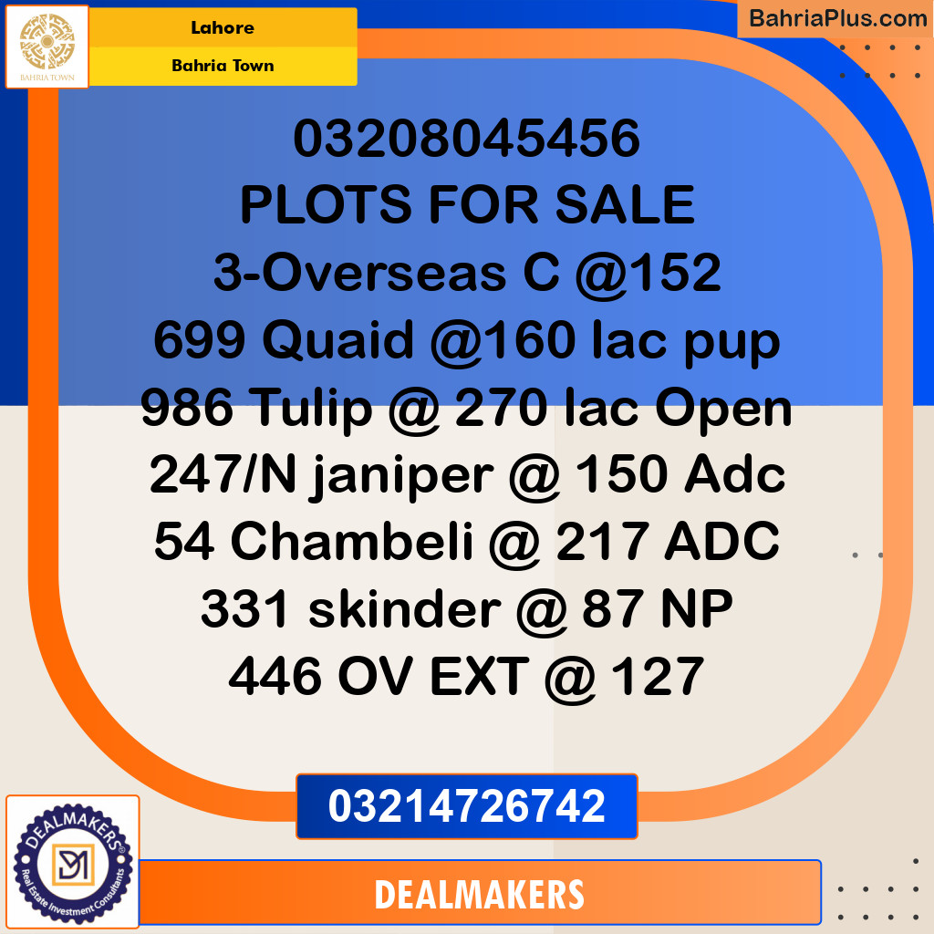 Residential Plot for Sale in Bahria Town, Lahore - (BP-282771)