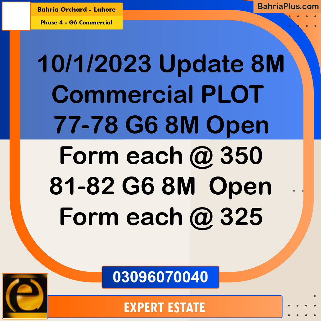 8 Marla Commercial Plot for Sale in Phase 4 - G6 Commercial -  Bahria Orchard, Lahore - (BP-282777)