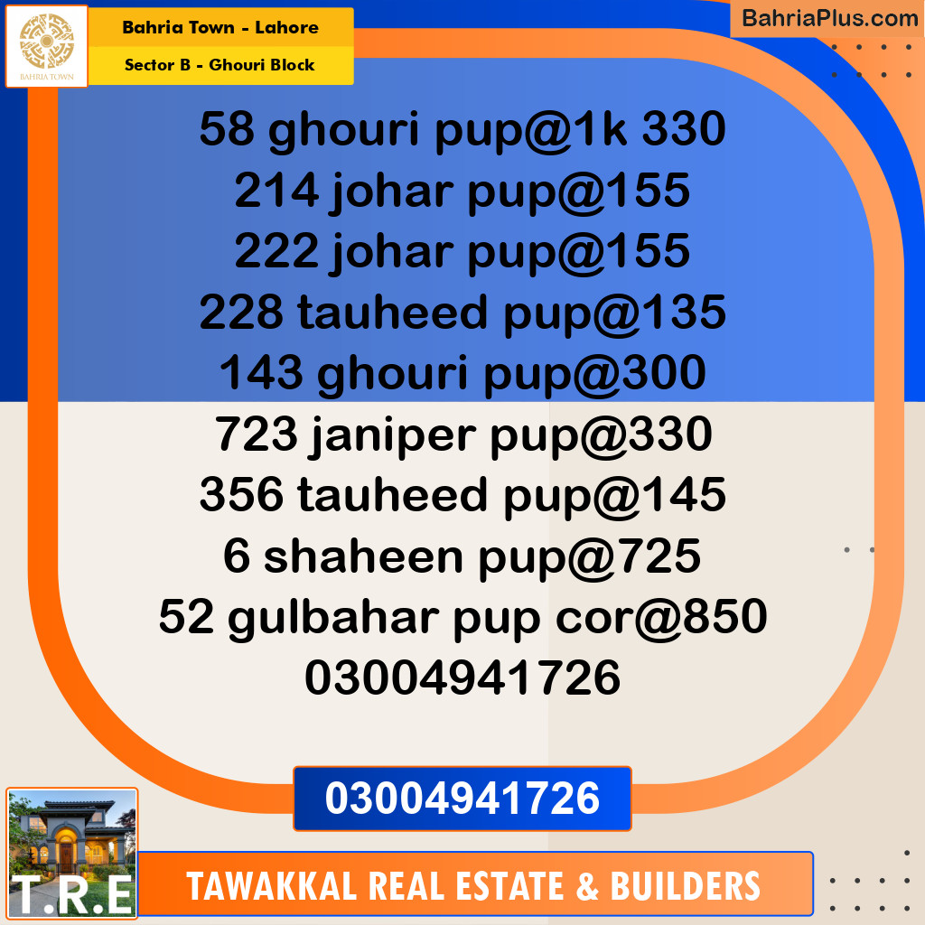 1 Kanal Residential Plot for Sale in Sector B - Ghouri Block -  Bahria Town, Lahore - (BP-282787)