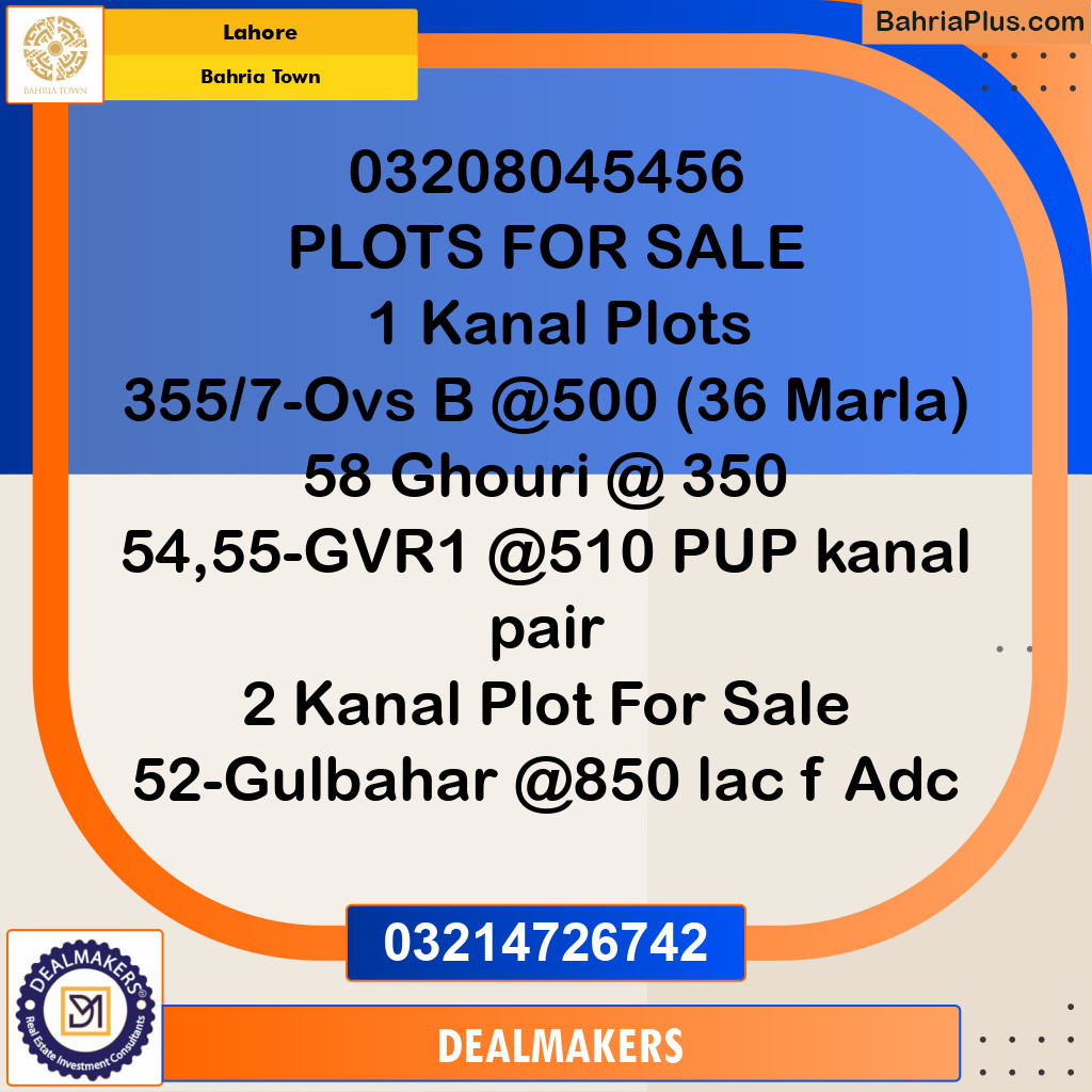 Residential Plot for Sale in Bahria Town, Lahore - (BP-282806)