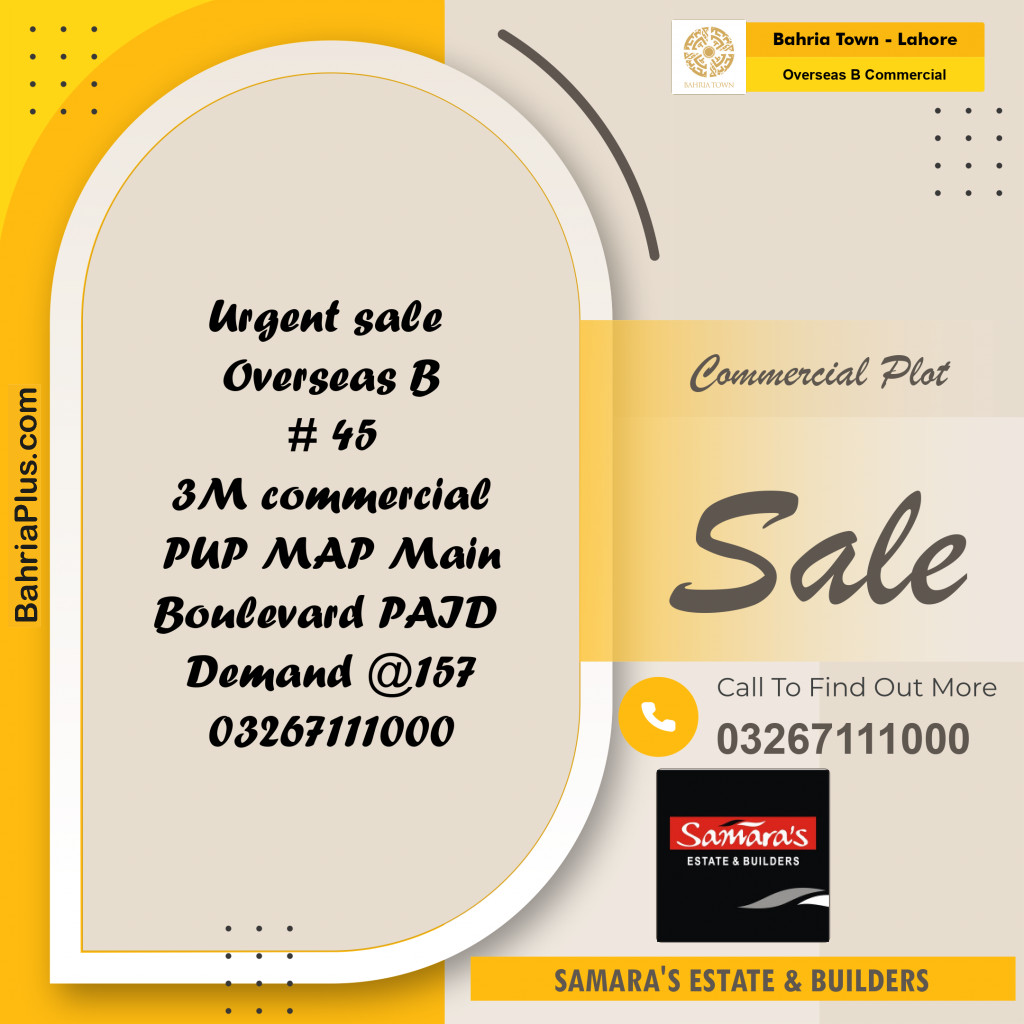 3 Marla Commercial Plot for Sale in Overseas B Commercial -  Bahria Town, Lahore - (BP-282831)