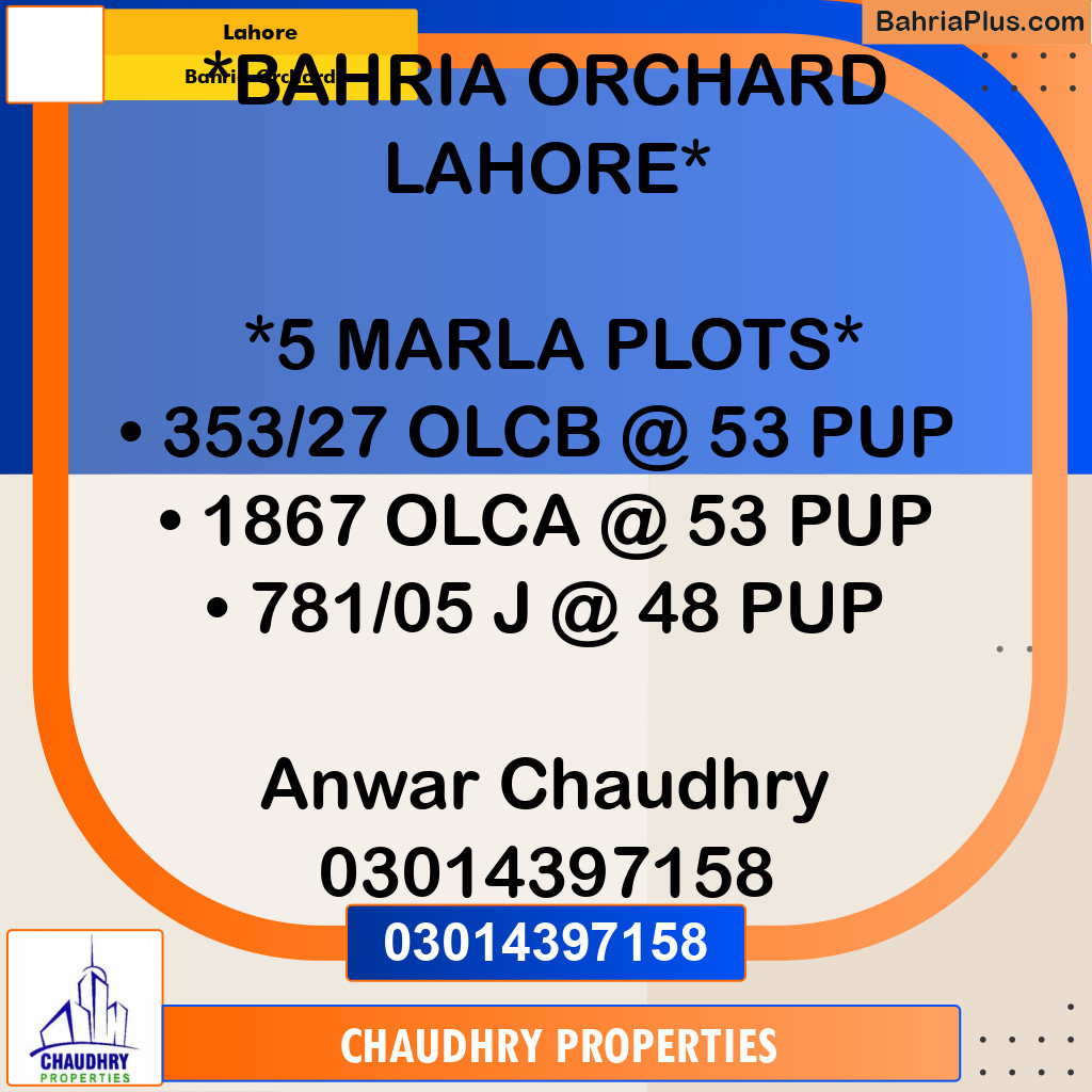 Residential Plot for Sale in Bahria Orchard, Lahore - (BP-282856)