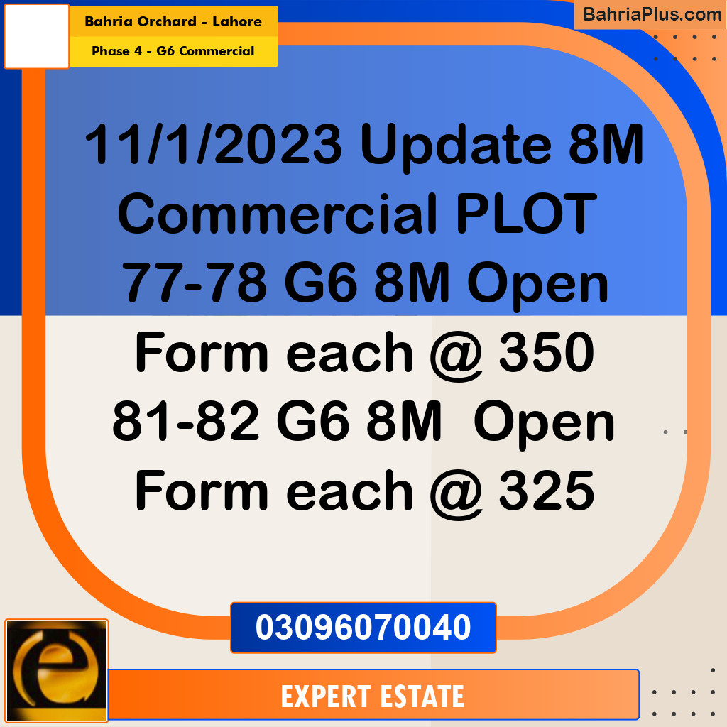 8 Marla Commercial Plot for Sale in Phase 4 - G6 Commercial -  Bahria Orchard, Lahore - (BP-282870)