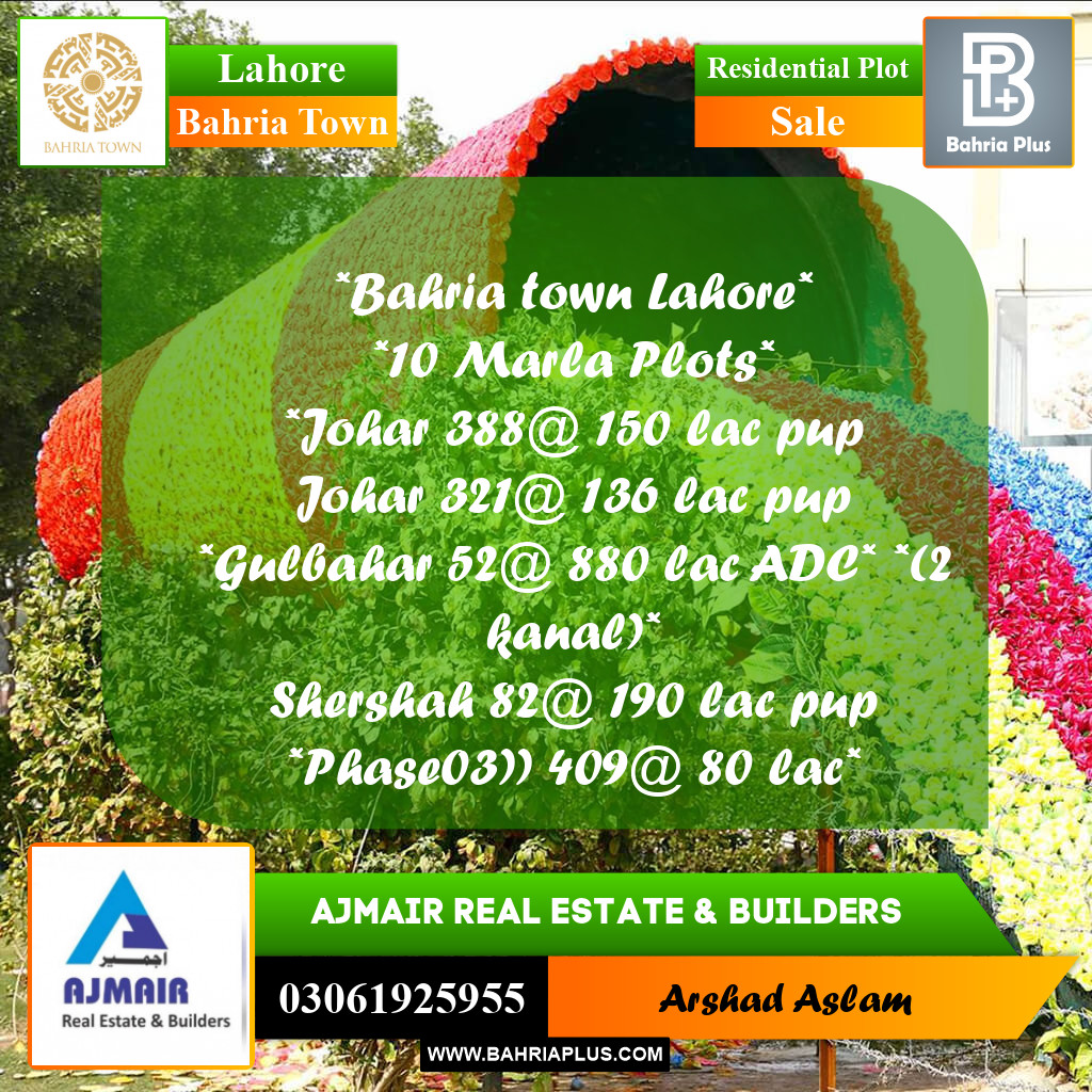 Residential Plot for Sale in Bahria Town, Lahore - (BP-282901)