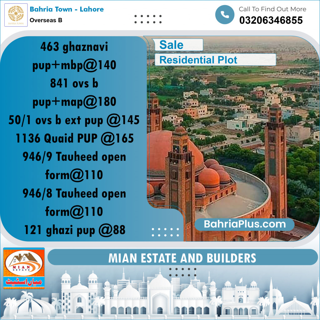 10 Marla Residential Plot for Sale in Overseas B -  Bahria Town, Lahore - (BP-282916)