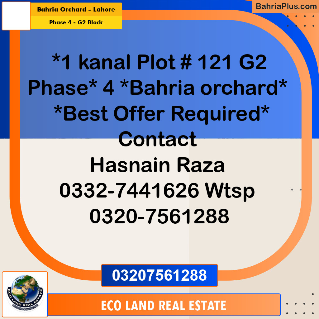 1 Kanal Residential Plot for Sale in Phase 4 - G2 Block -  Bahria Orchard, Lahore - (BP-282955)