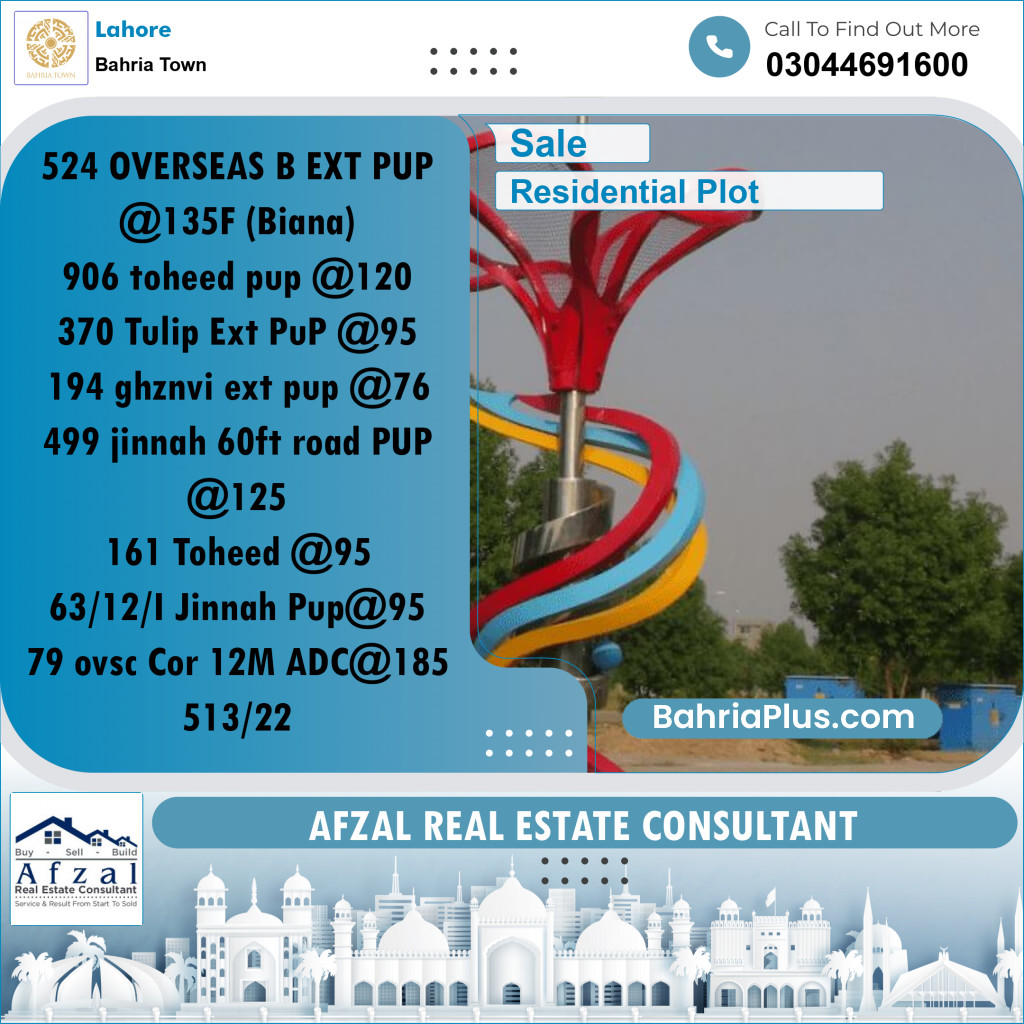Residential Plot for Sale in Bahria Town, Lahore - (BP-282978)