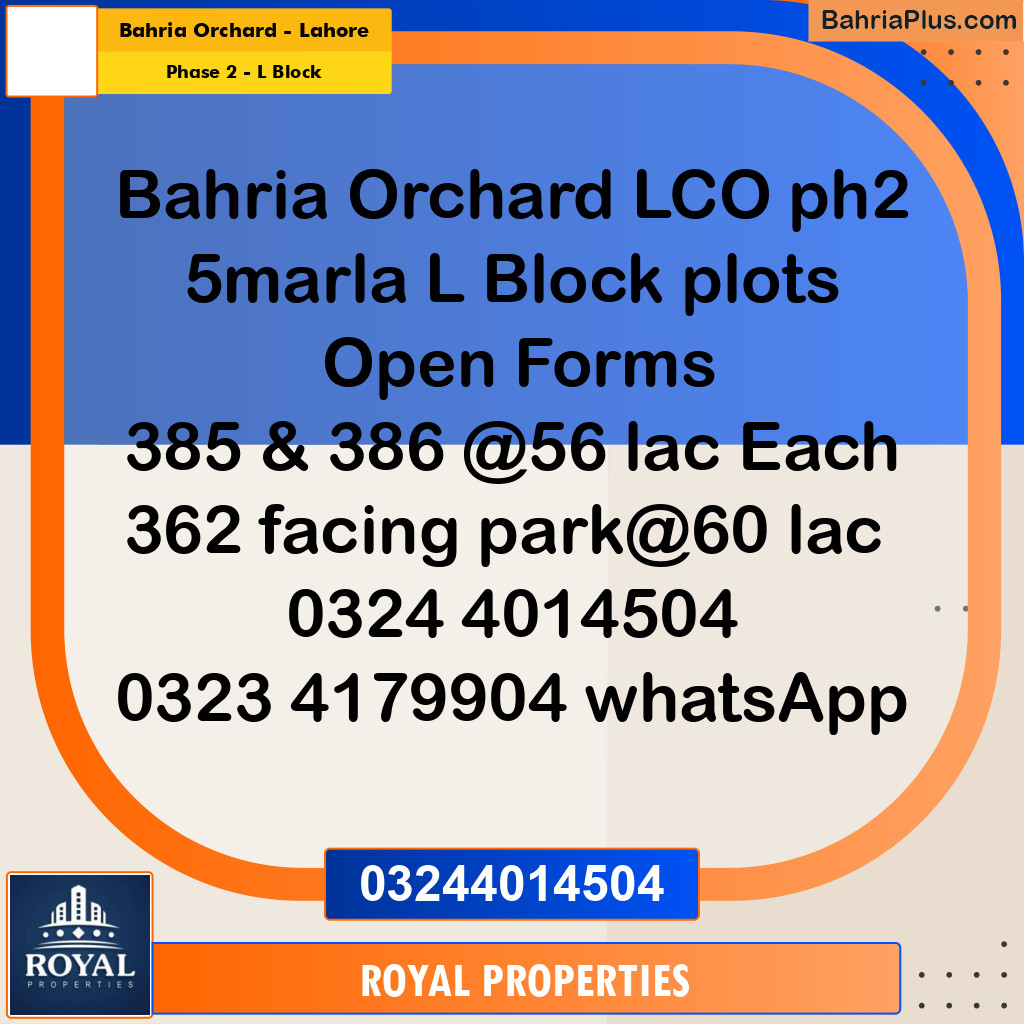 Residential Plot for Sale in Phase 2 - L Block -  Bahria Orchard, Lahore - (BP-282987)