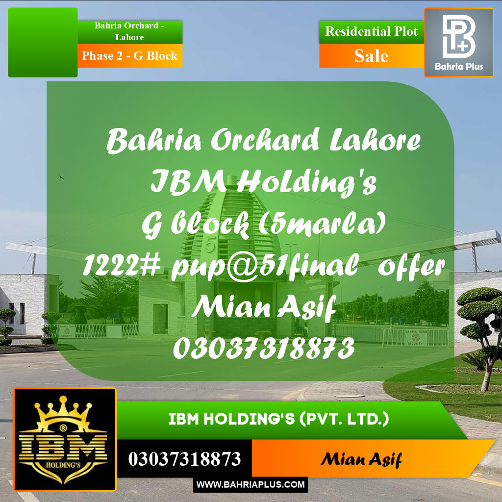 5 Marla Residential Plot for Sale in Phase 2 - G Block -  Bahria Orchard, Lahore - (BP-282992)