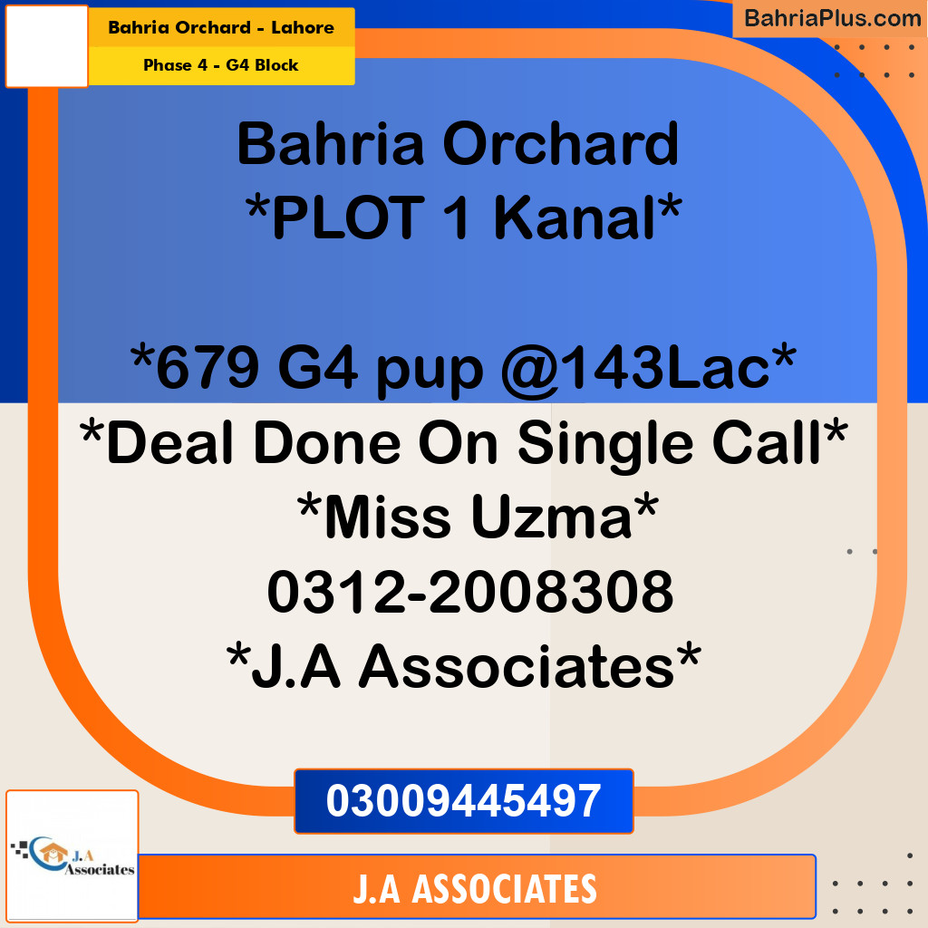 1 Kanal Residential Plot for Sale in Phase 4 - G4 Block -  Bahria Orchard, Lahore - (BP-283012)
