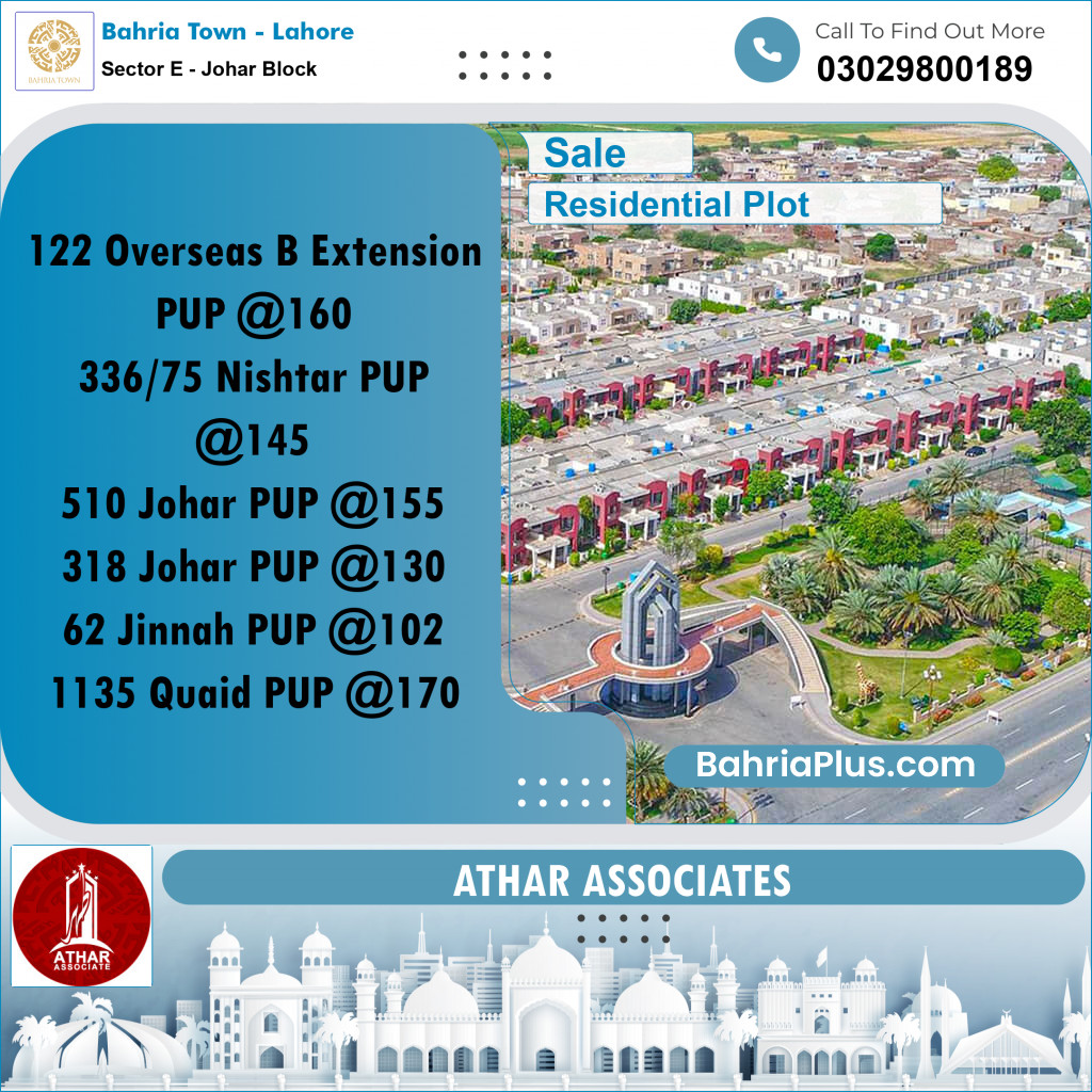 10 Marla Residential Plot for Sale in Sector E - Johar Block -  Bahria Town, Lahore - (BP-283042)