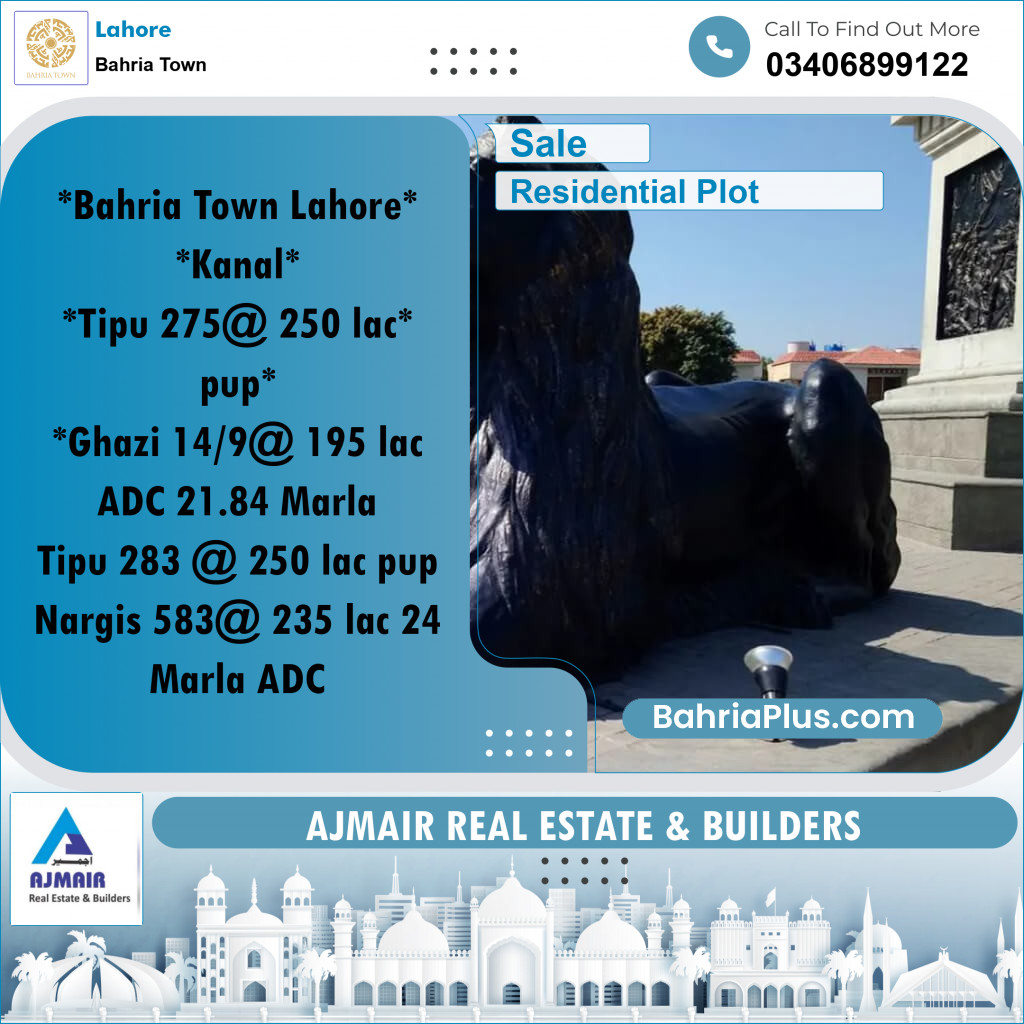 1 Kanal Residential Plot for Sale in Bahria Town, Lahore - (BP-283063)