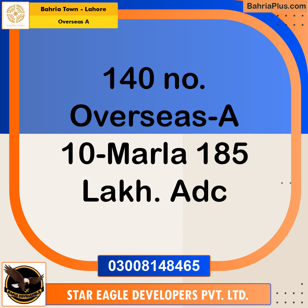 10 Marla Residential Plot for Sale in Overseas A -  Bahria Town, Lahore - (BP-283103)