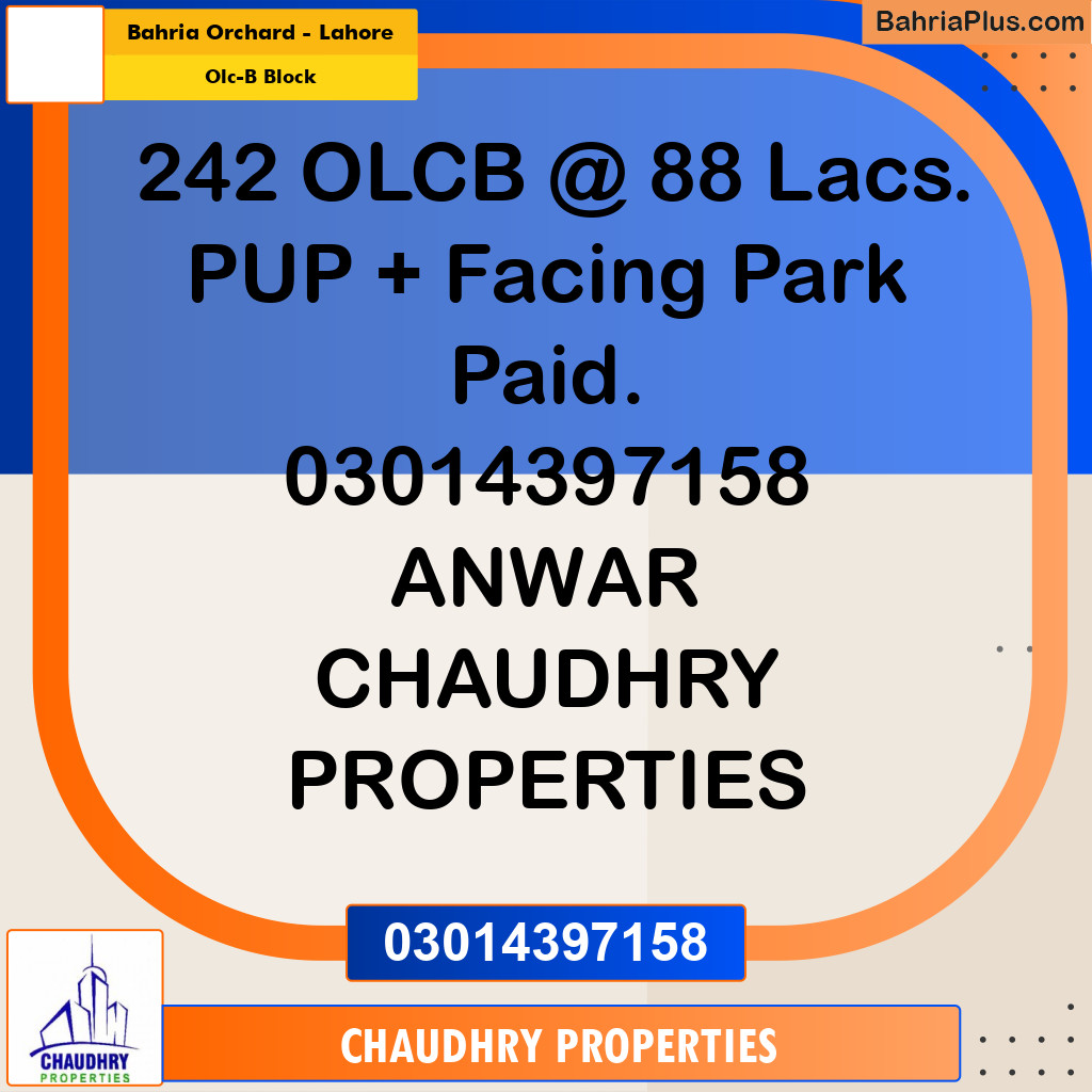 8 Marla Residential Plot for Sale in OLC-B Block -  Bahria Orchard, Lahore - (BP-283126)