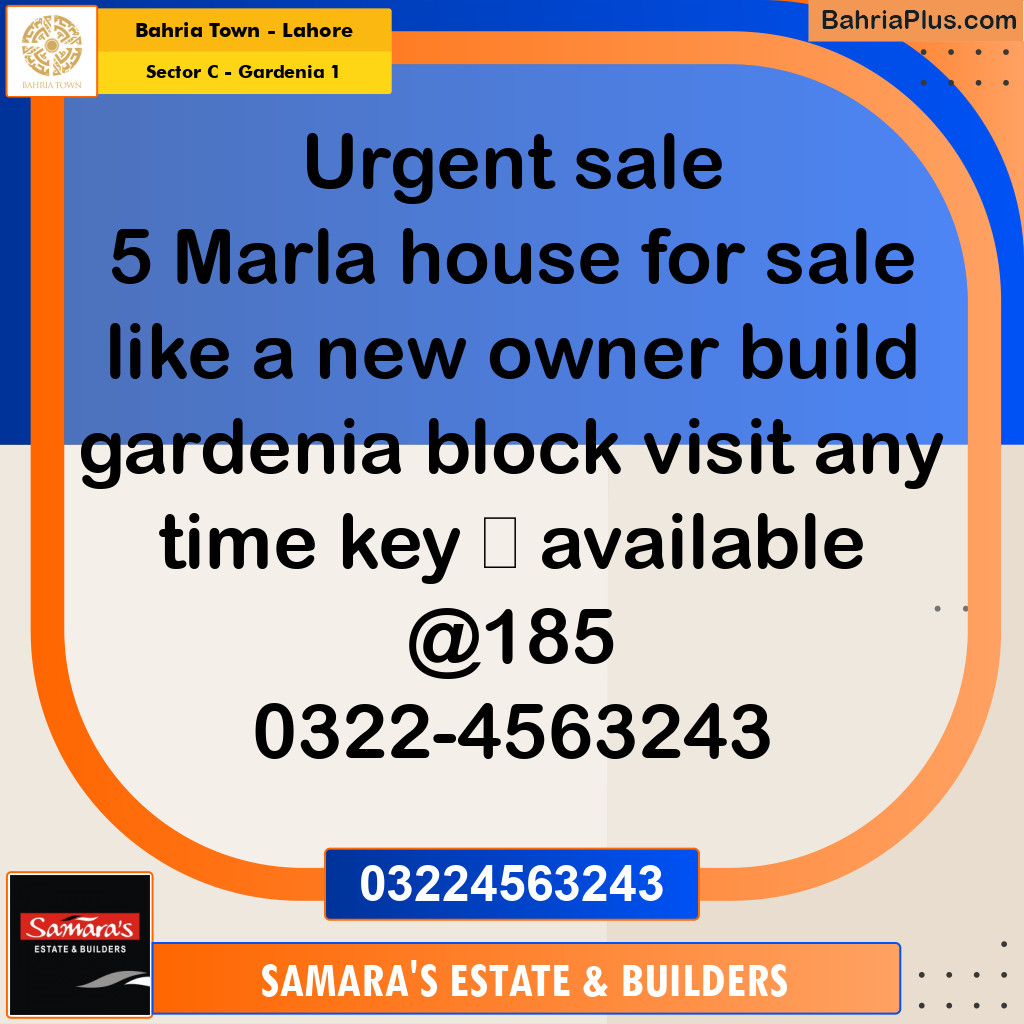 5 Marla Residential House for Sale in Sector C - Gardenia 1 -  Bahria Town, Lahore - (BP-283130)