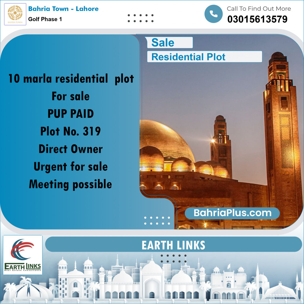 10 Marla Residential Plot for Sale in Golf Phase 1 -  Bahria Town, Lahore - (BP-283136)