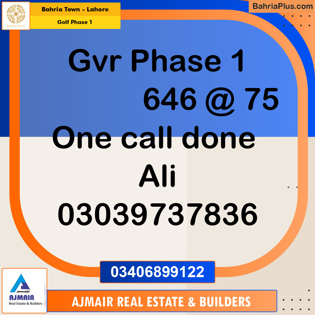 5 Marla Residential Plot for Sale in Golf Phase 1 -  Bahria Town, Lahore - (BP-283140)