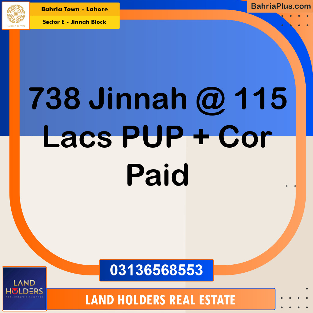 5 Marla Residential Plot for Sale in Sector E - Jinnah Block -  Bahria Town, Lahore - (BP-283148)