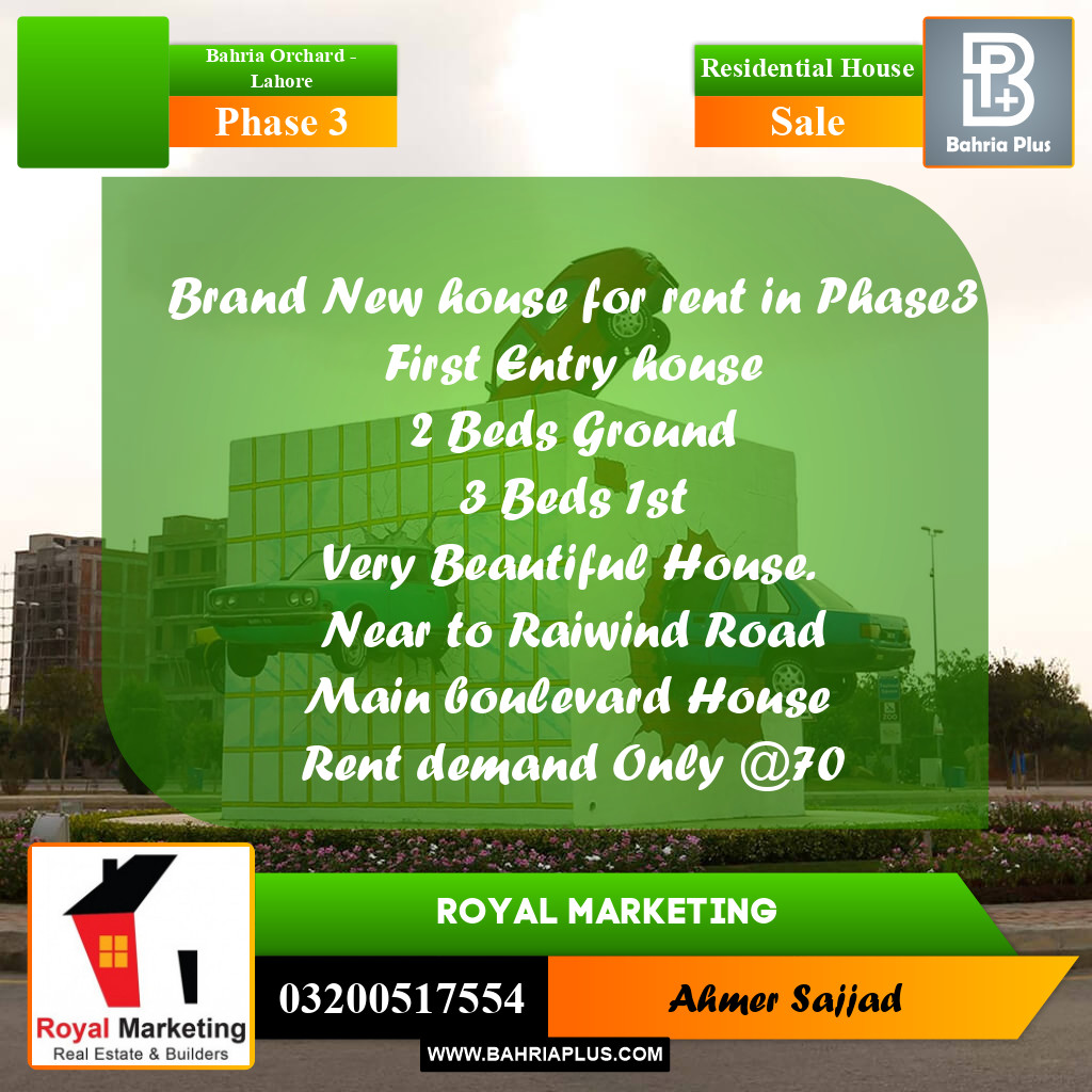 Residential House for Sale in Phase 3 -  Bahria Orchard, Lahore - (BP-283182)