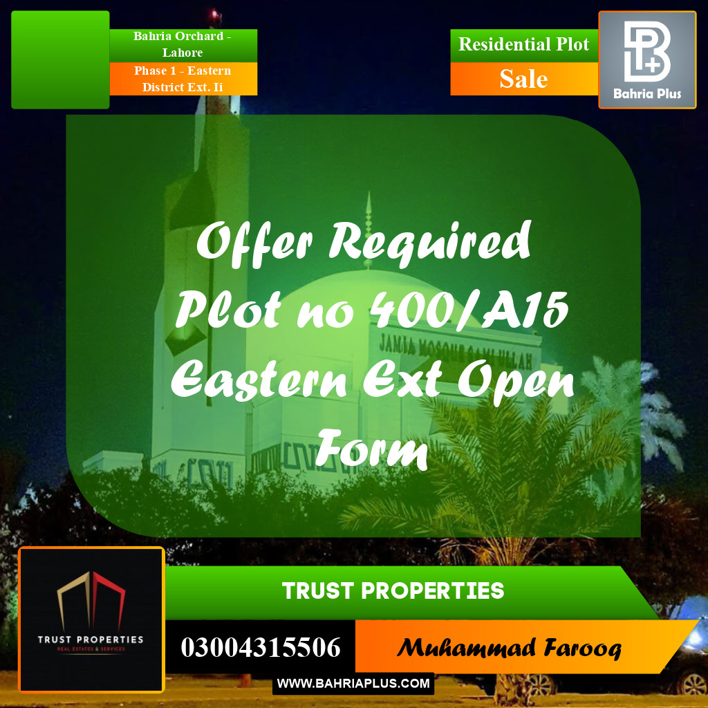 5 Marla Residential Plot for Sale in Phase 1 - Eastern District Ext. II -  Bahria Orchard, Lahore - (BP-283192)