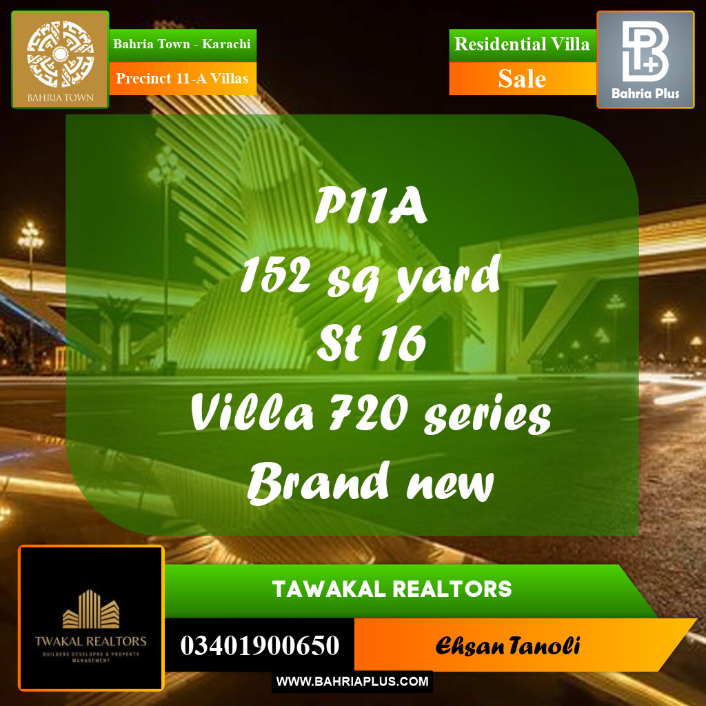 152 Sq. Yards Residential Villa for Sale in Precinct 11-A Villas -  Bahria Town, Karachi - (BP-283225)