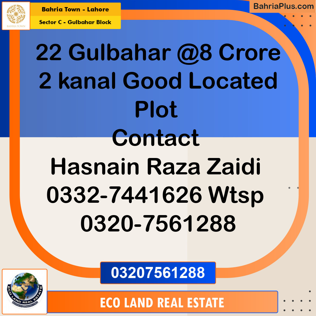 2 Kanal Residential Plot for Sale in Sector C - Gulbahar Block -  Bahria Town, Lahore - (BP-283228)