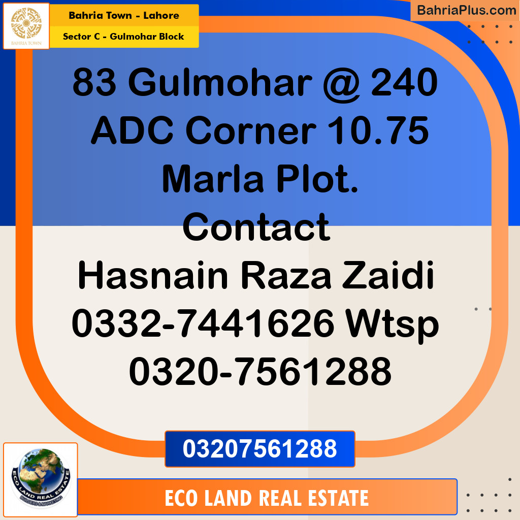 10.75 Marla Residential Plot for Sale in Sector C - Gulmohar Block -  Bahria Town, Lahore - (BP-283231)