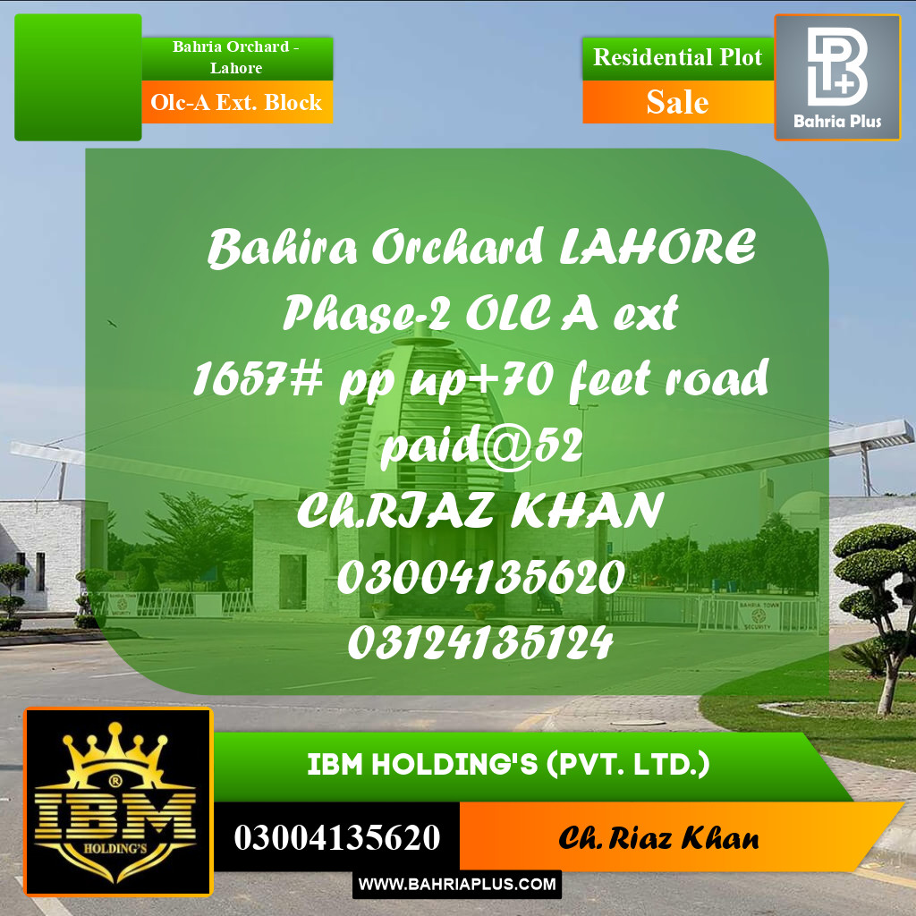 5 Marla Residential Plot for Sale in OLC-A Ext. Block -  Bahria Orchard, Lahore - (BP-283266)