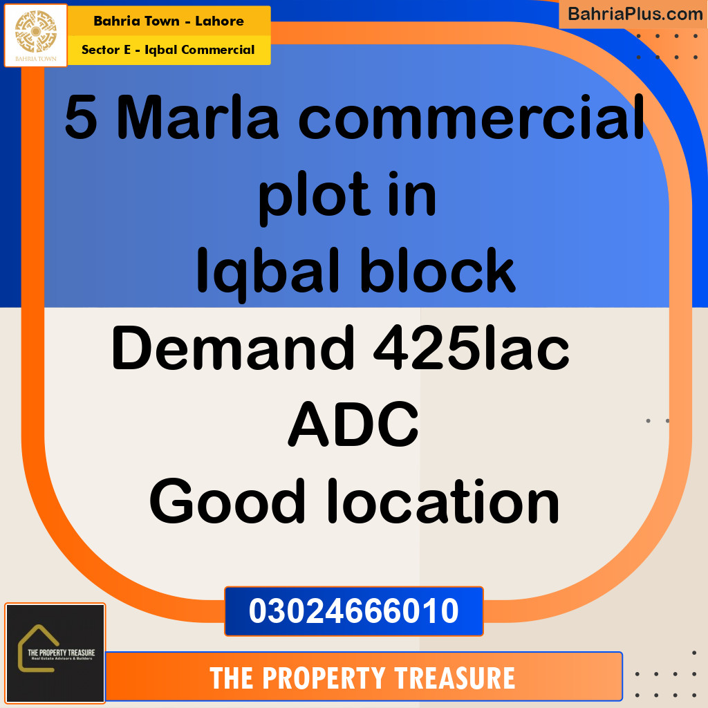 5 Marla Commercial Plot for Sale in Sector E - Iqbal Commercial -  Bahria Town, Lahore - (BP-283267)