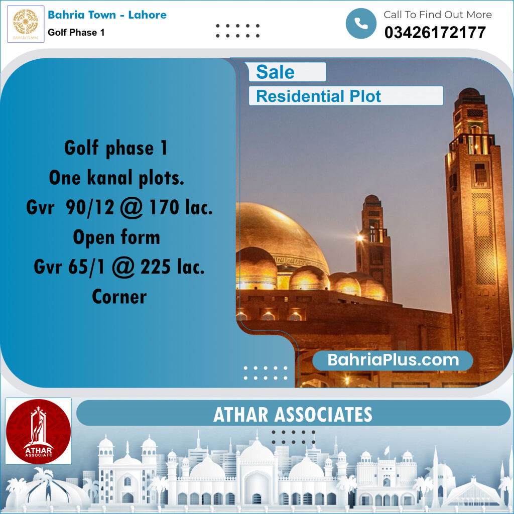 1 Kanal Residential Plot for Sale in Golf Phase 1 -  Bahria Town, Lahore - (BP-283270)