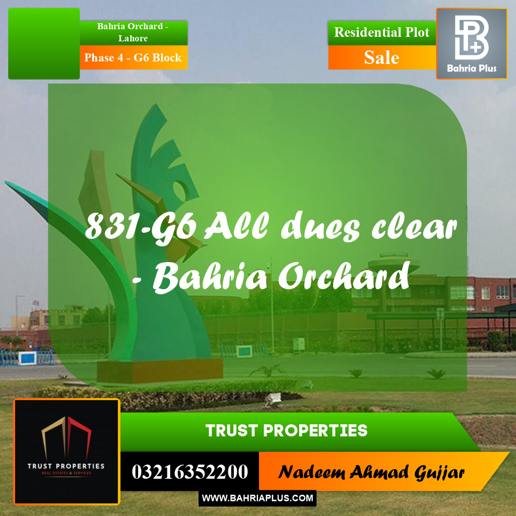 10 Marla Residential Plot for Sale in Phase 4 - G6 Block -  Bahria Orchard, Lahore - (BP-283303)