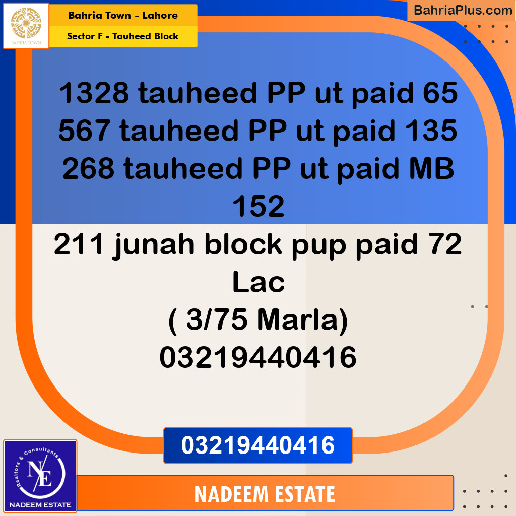 Residential Plot for Sale in Sector F - Tauheed Block -  Bahria Town, Lahore - (BP-283306)