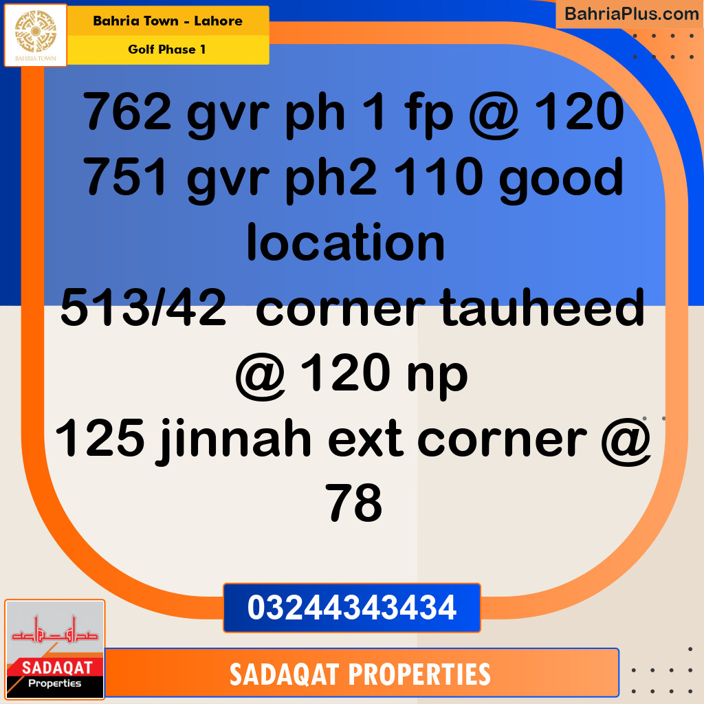 10 Marla Residential Plot for Sale in Golf Phase 1 -  Bahria Town, Lahore - (BP-283357)