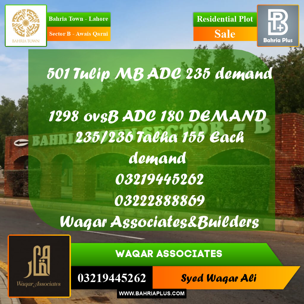 10 Marla Residential Plot for Sale in Sector B - Awais Qarni -  Bahria Town, Lahore - (BP-283369)