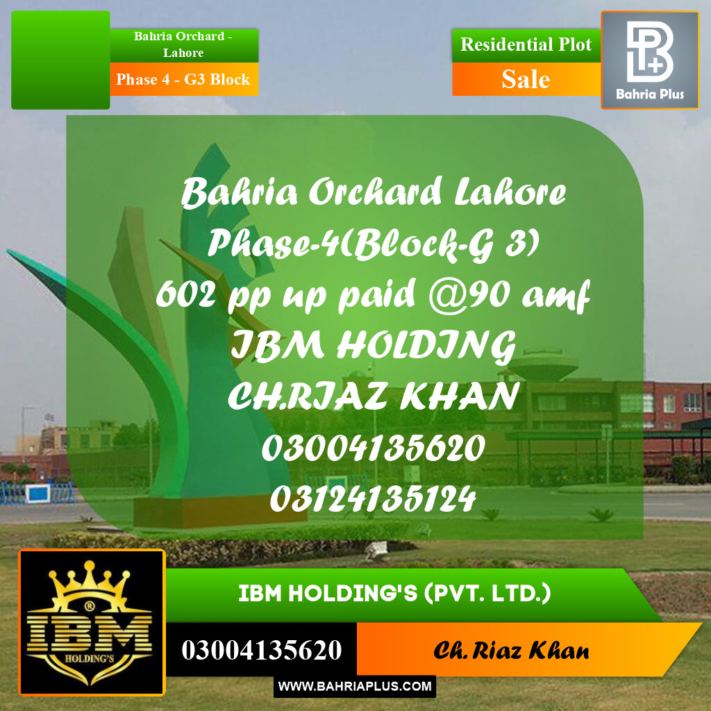 10 Marla Residential Plot for Sale in Phase 4 - G3 Block -  Bahria Orchard, Lahore - (BP-283376)