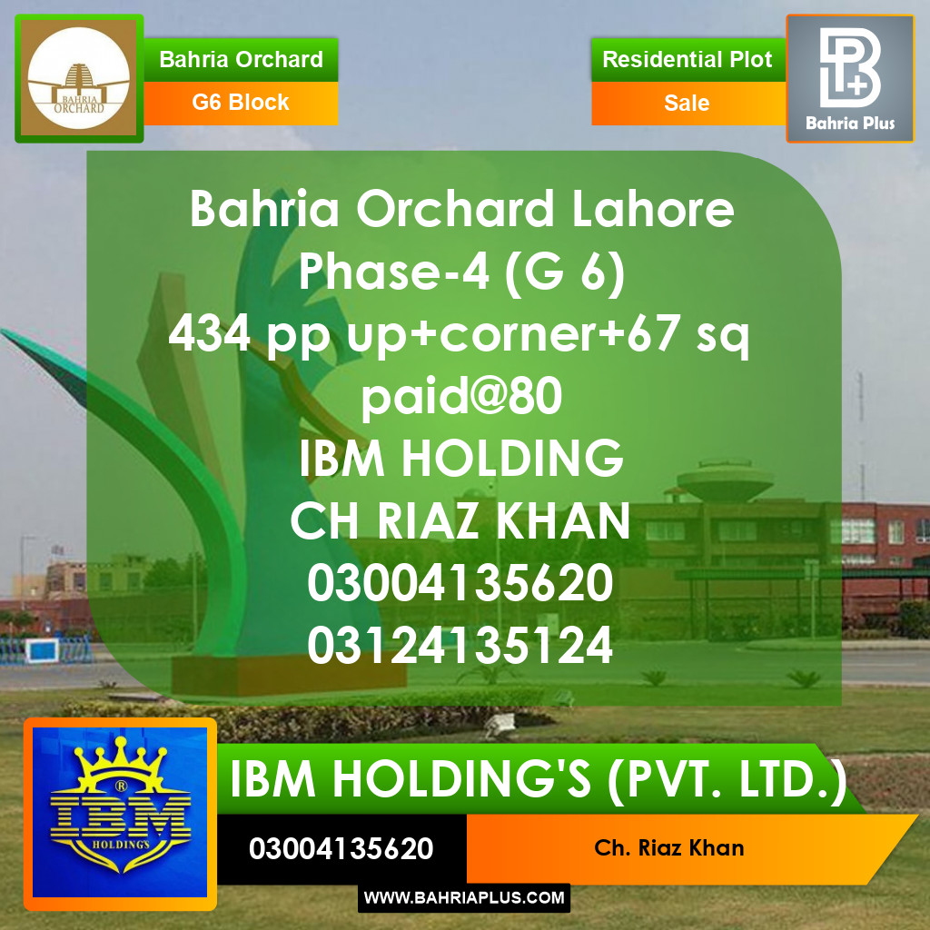 10 Marla Residential Plot for Sale in Phase 4 - G6 Block -  Bahria Orchard, Lahore - (BP-283384)