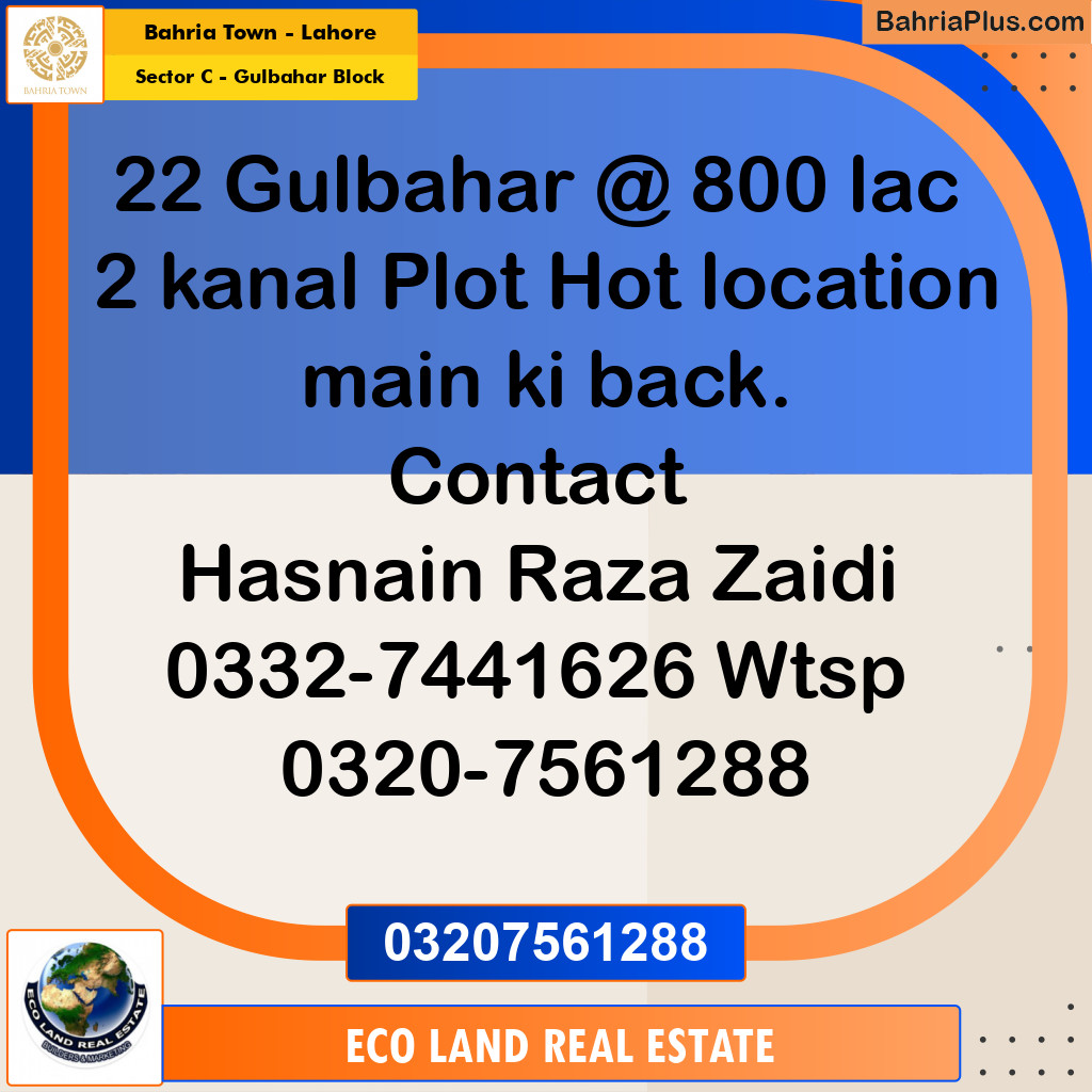 2 Kanal Residential Plot for Sale in Sector C - Gulbahar Block -  Bahria Town, Lahore - (BP-283401)
