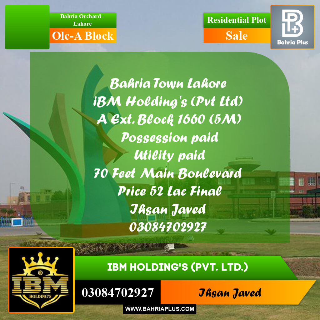 5 Marla Residential Plot for Sale in OLC-A Block -  Bahria Orchard, Lahore - (BP-283402)