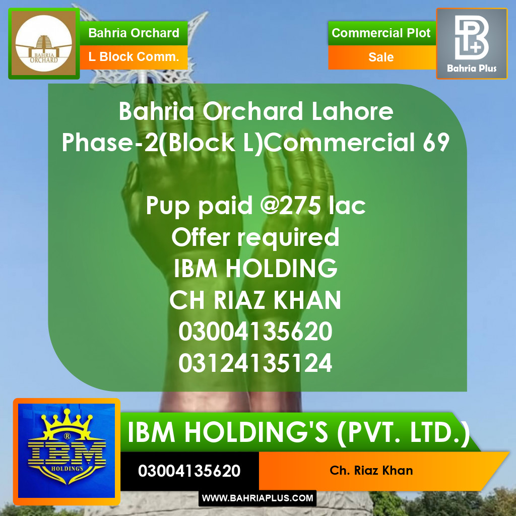 5 Marla Commercial Plot for Sale in Phase 2 - L Block Commercial -  Bahria Orchard, Lahore - (BP-283449)