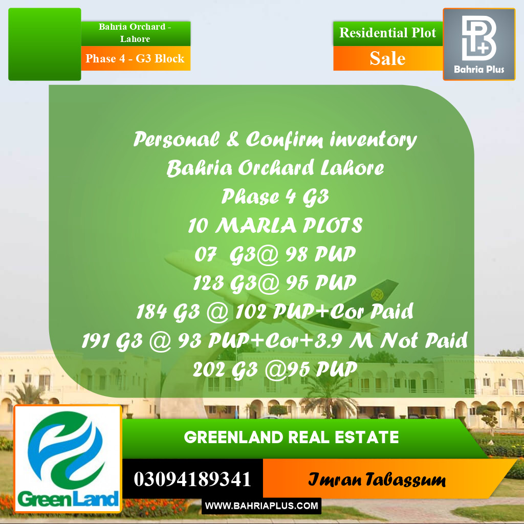 10 Marla Residential Plot for Sale in Phase 4 - G3 Block -  Bahria Orchard, Lahore - (BP-283451)