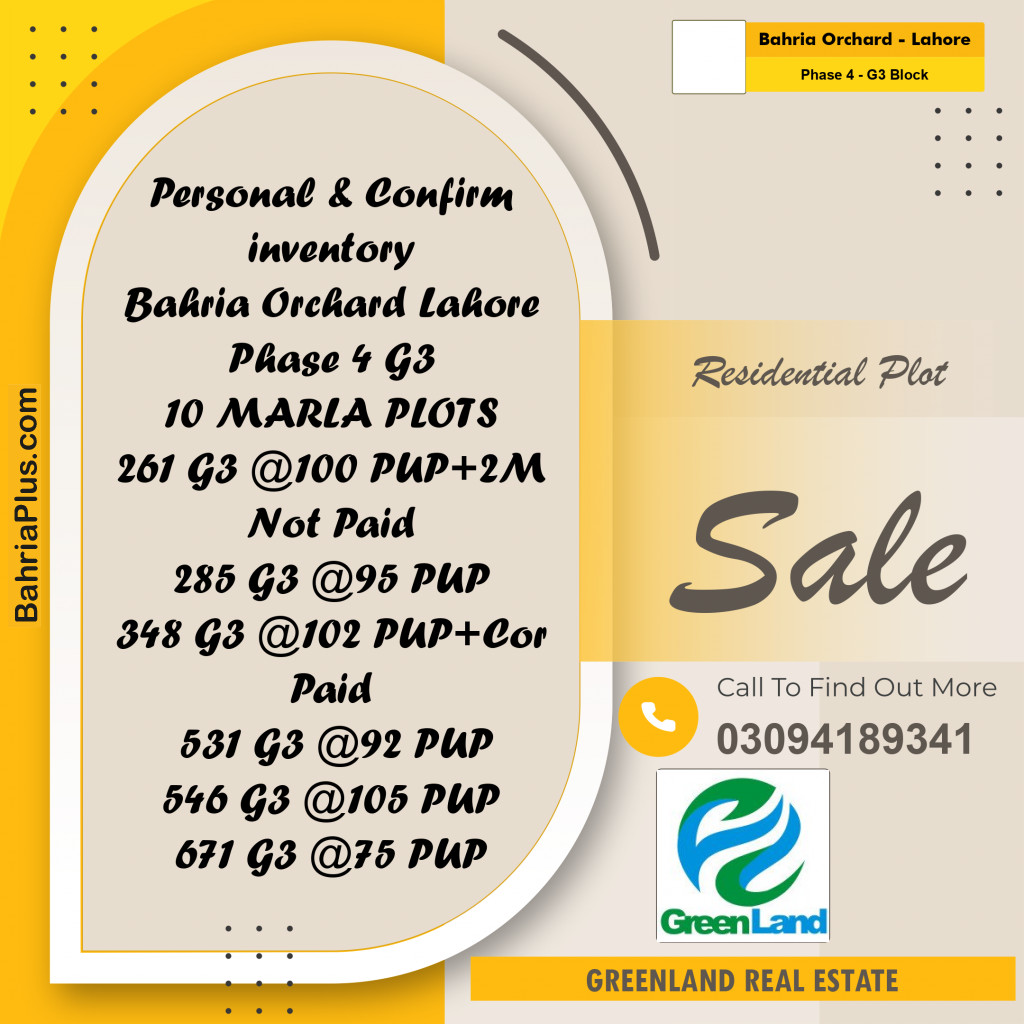 10 Marla Residential Plot for Sale in Phase 4 - G3 Block -  Bahria Orchard, Lahore - (BP-283453)