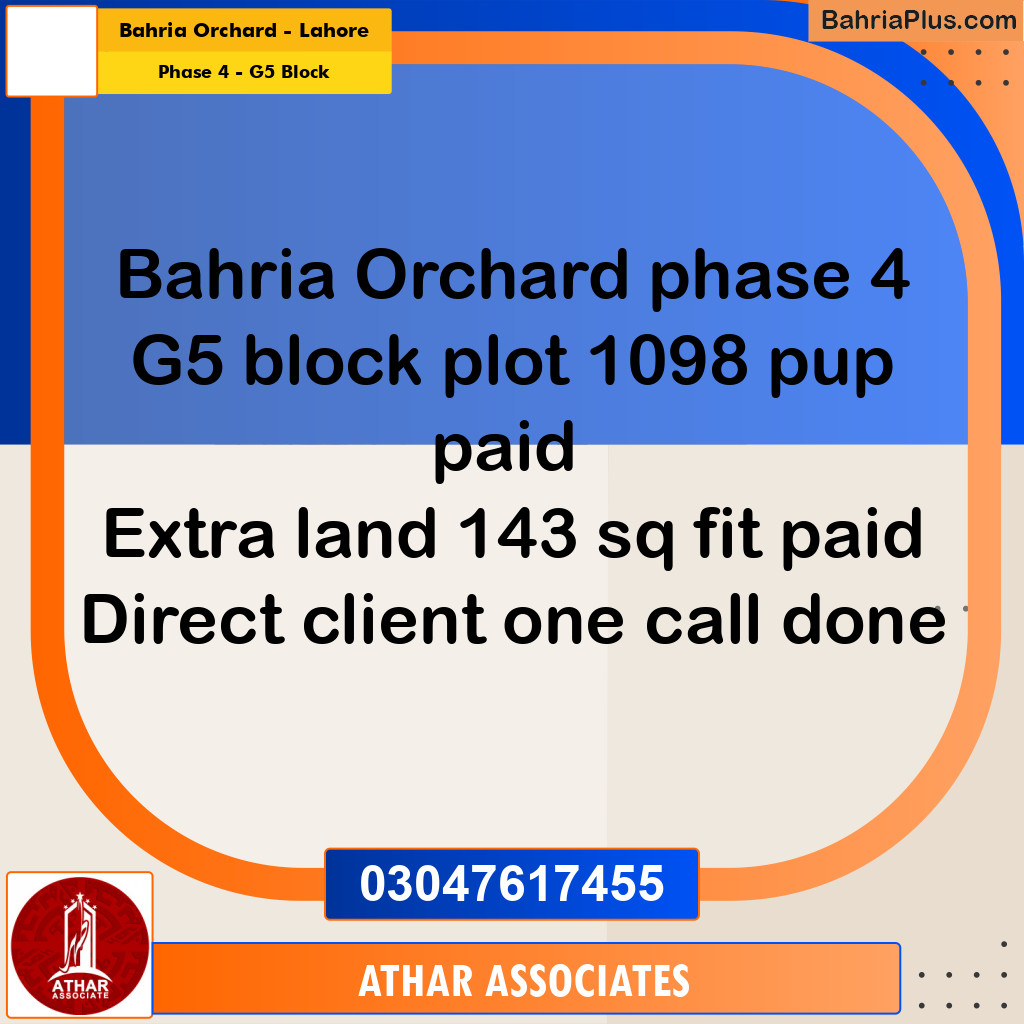 10 Marla Residential Plot for Sale in Phase 4 - G5 Block -  Bahria Orchard, Lahore - (BP-283482)