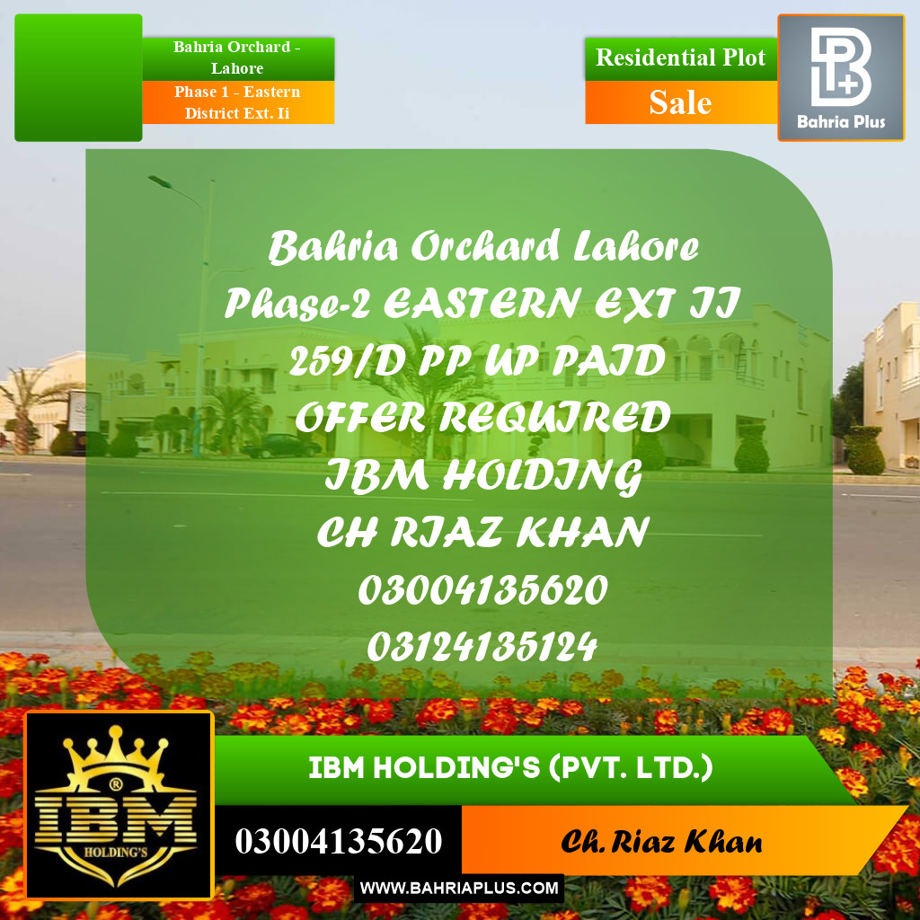 5 Marla Residential Plot for Sale in Phase 1 - Eastern District Ext. II -  Bahria Orchard, Lahore - (BP-283494)