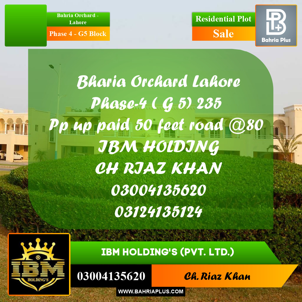 10 Marla Residential Plot for Sale in Phase 4 - G5 Block -  Bahria Orchard, Lahore - (BP-283496)