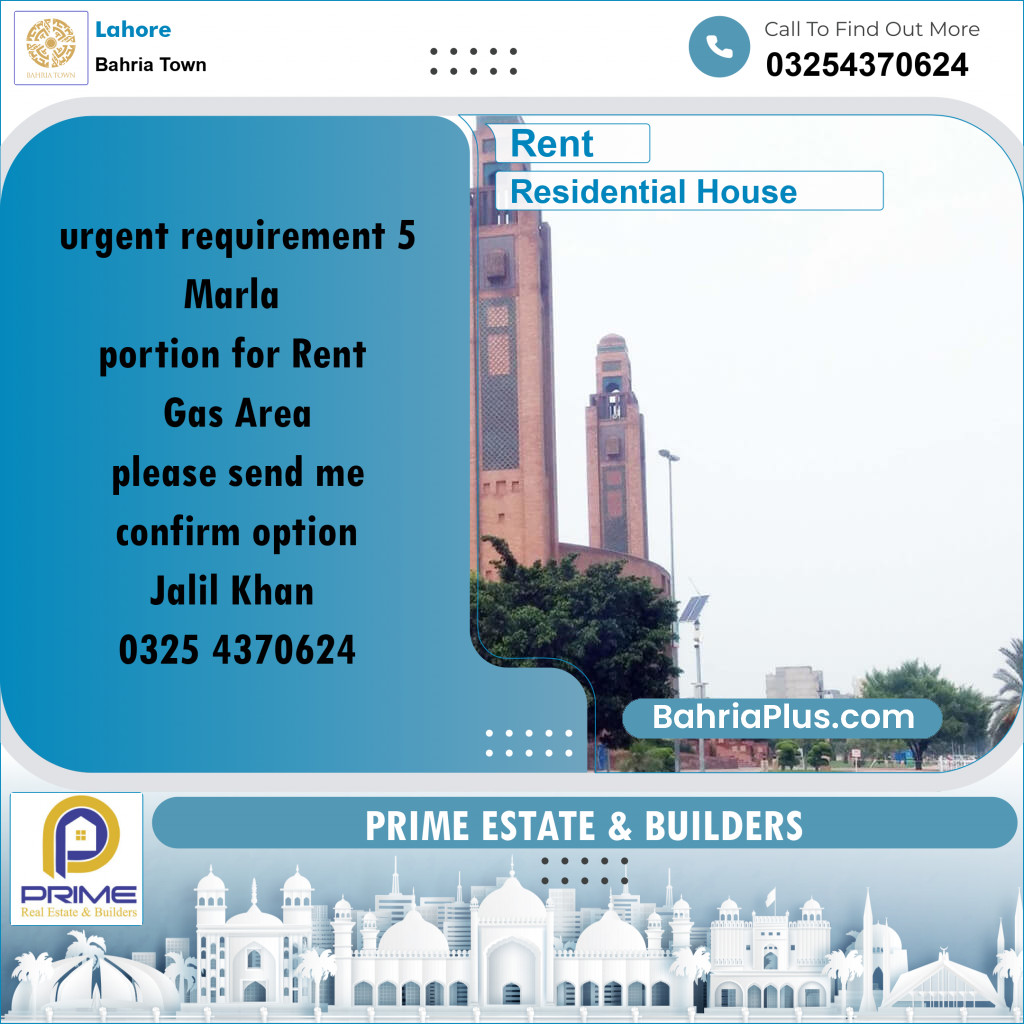 5 Marla Residential House for Rent in Bahria Town, Lahore - (BP-283509)