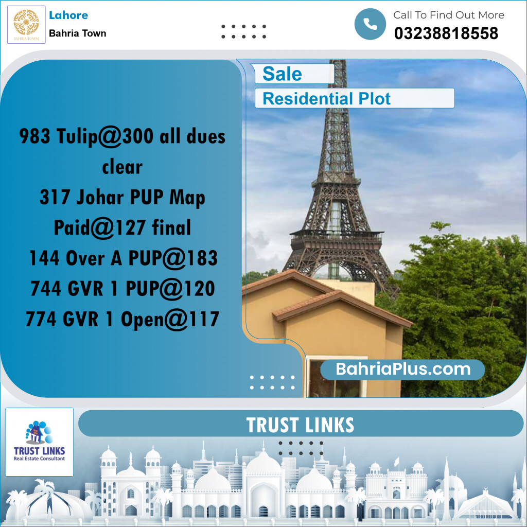 Residential Plot for Sale in Bahria Town, Lahore - (BP-283520)