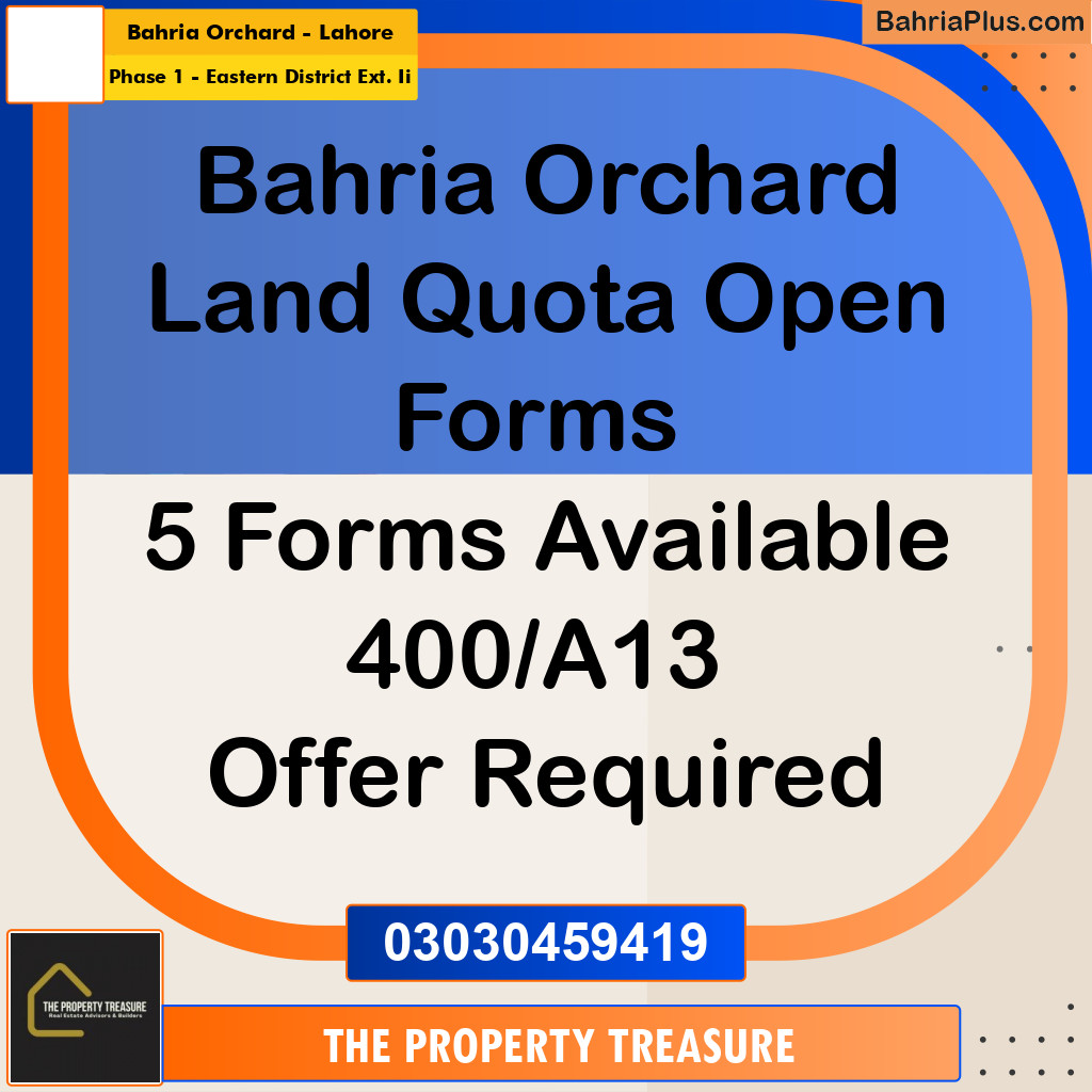 5 Marla Residential Plot for Sale in Phase 1 - Eastern District Ext. II -  Bahria Orchard, Lahore - (BP-283576)