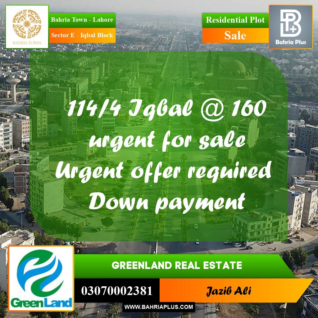 10 Marla Residential Plot for Sale in Sector E - Iqbal Block -  Bahria Town, Lahore - (BP-283577)