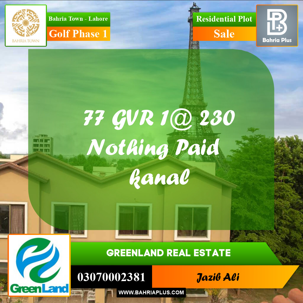 1 Kanal Residential Plot for Sale in Golf Phase 1 -  Bahria Town, Lahore - (BP-283578)